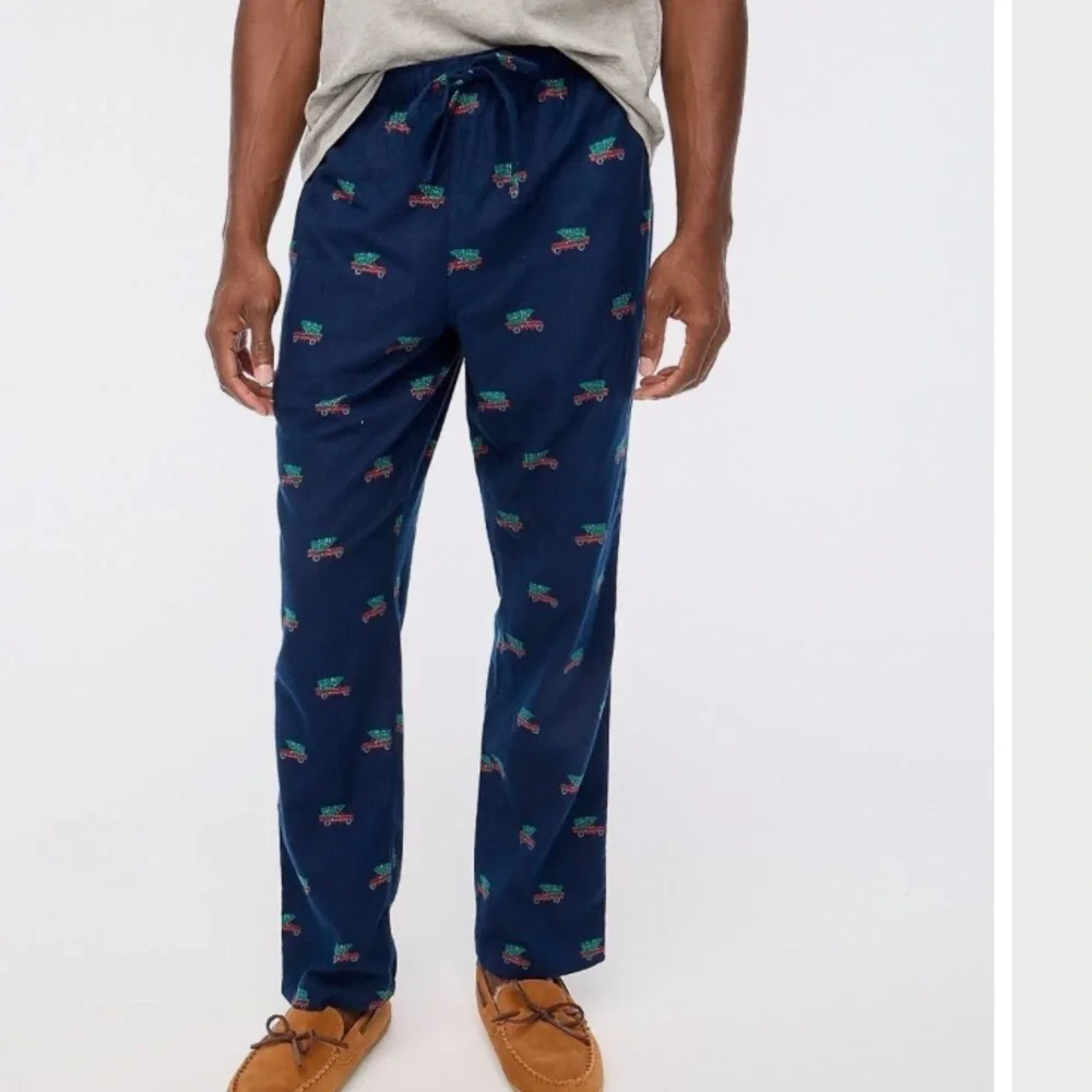 J. Crew Christmas pajama pants tree on wagon graphic